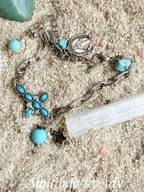 HEIRLOOM CROSS +Turquoise Charm Bracelet with Silver Chain
